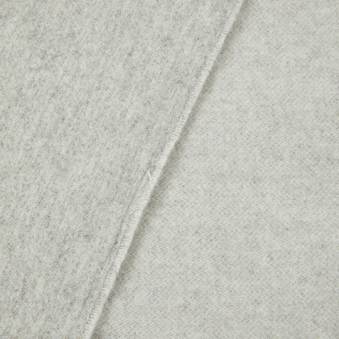 Close-up of Lanerossi Ulisse throw edge stitching in silver grey wool blend.