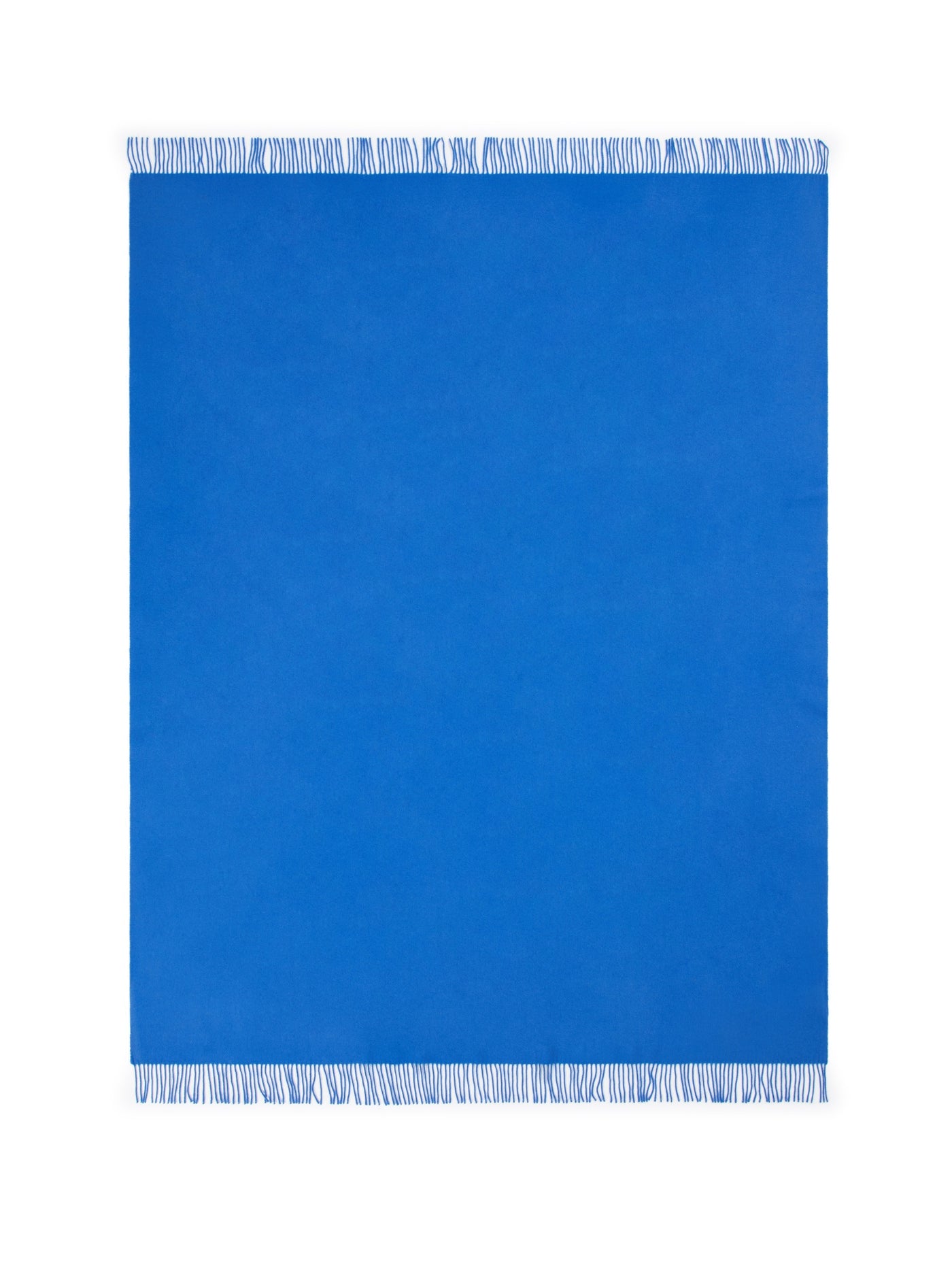 Lanerossi Uruguay throw in cobalt blue with fringed edges, flat lay view.