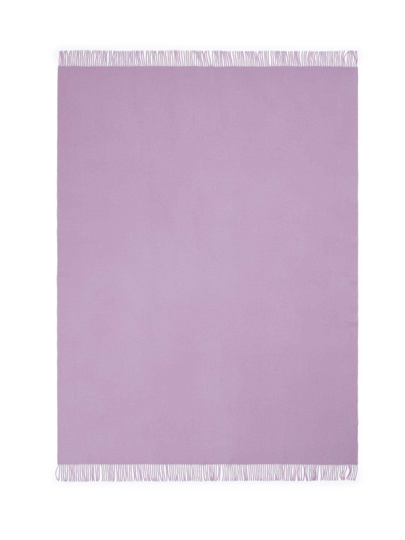 Lanerossi Uruguay throw in lilac with fringe trim, flat lay view.