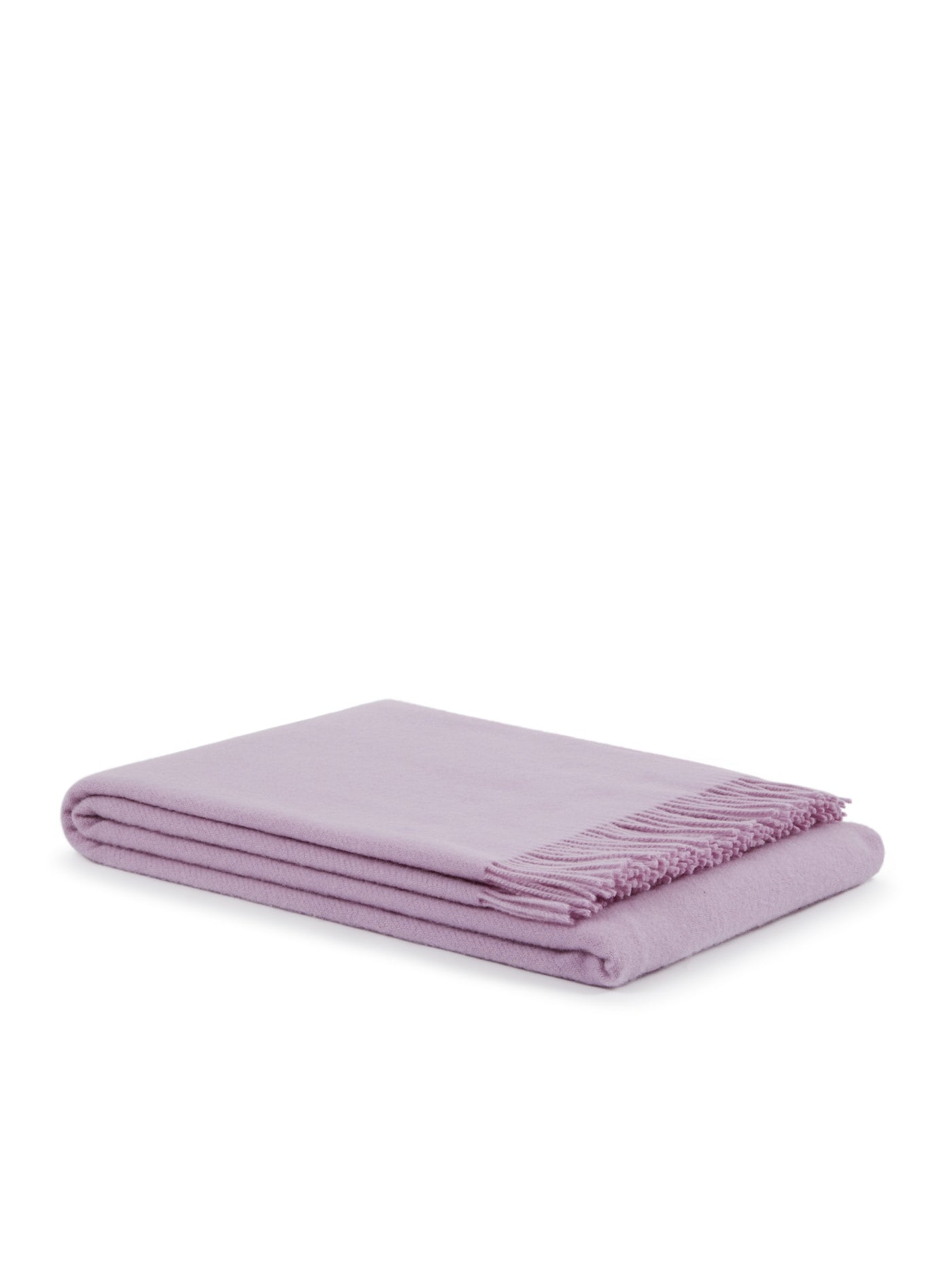 Folded lilac throw with knotted fringe detail, shown on white background.