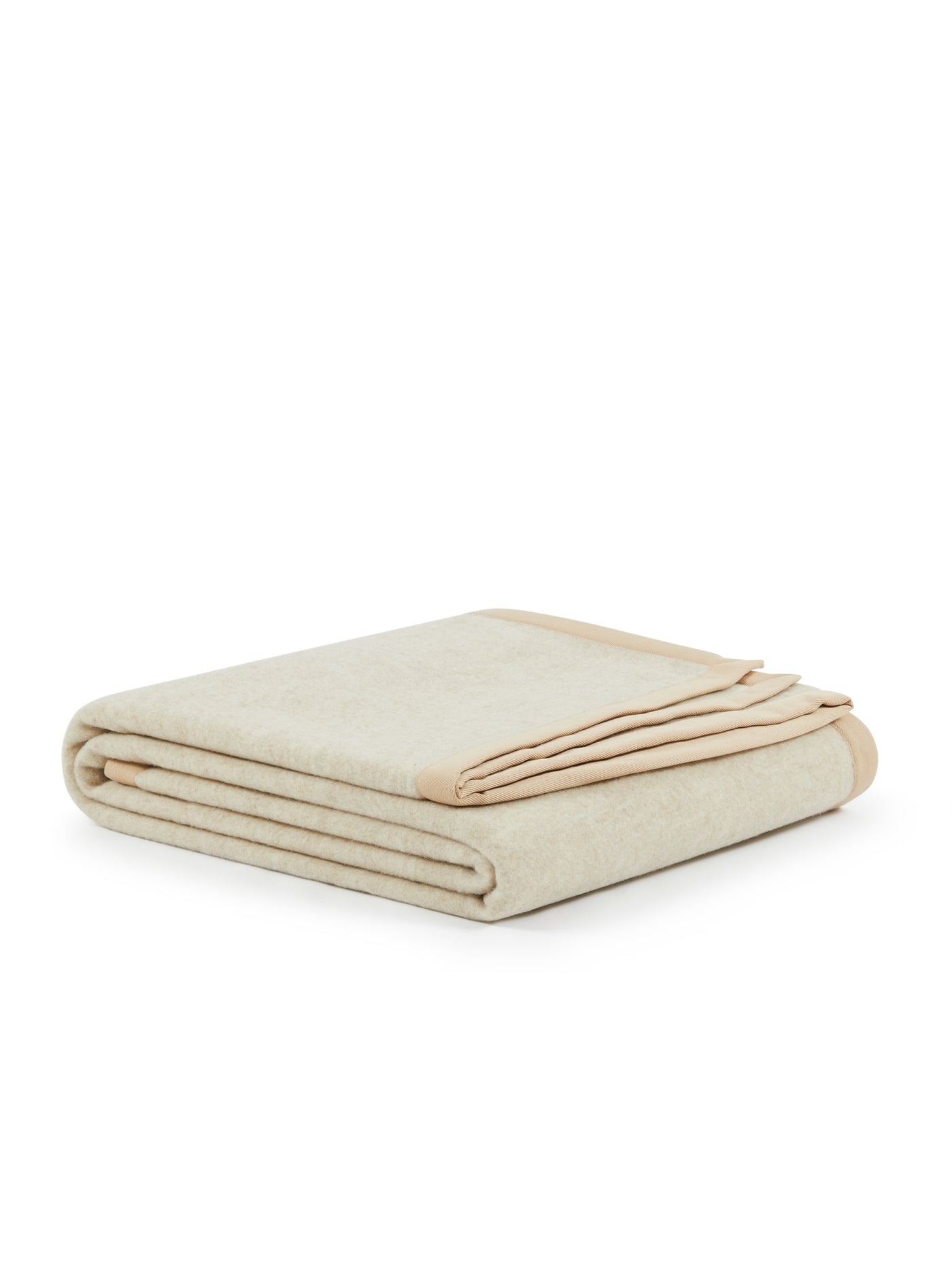 Lanerossi Uruguay blanket folded, ivory with champagne border trim visible.