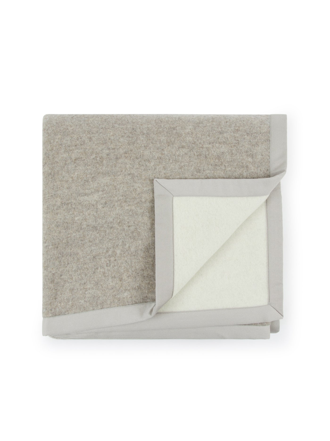 Lanerossi Uruguay blanket folded, showing ivory interior and dove grey border trim.