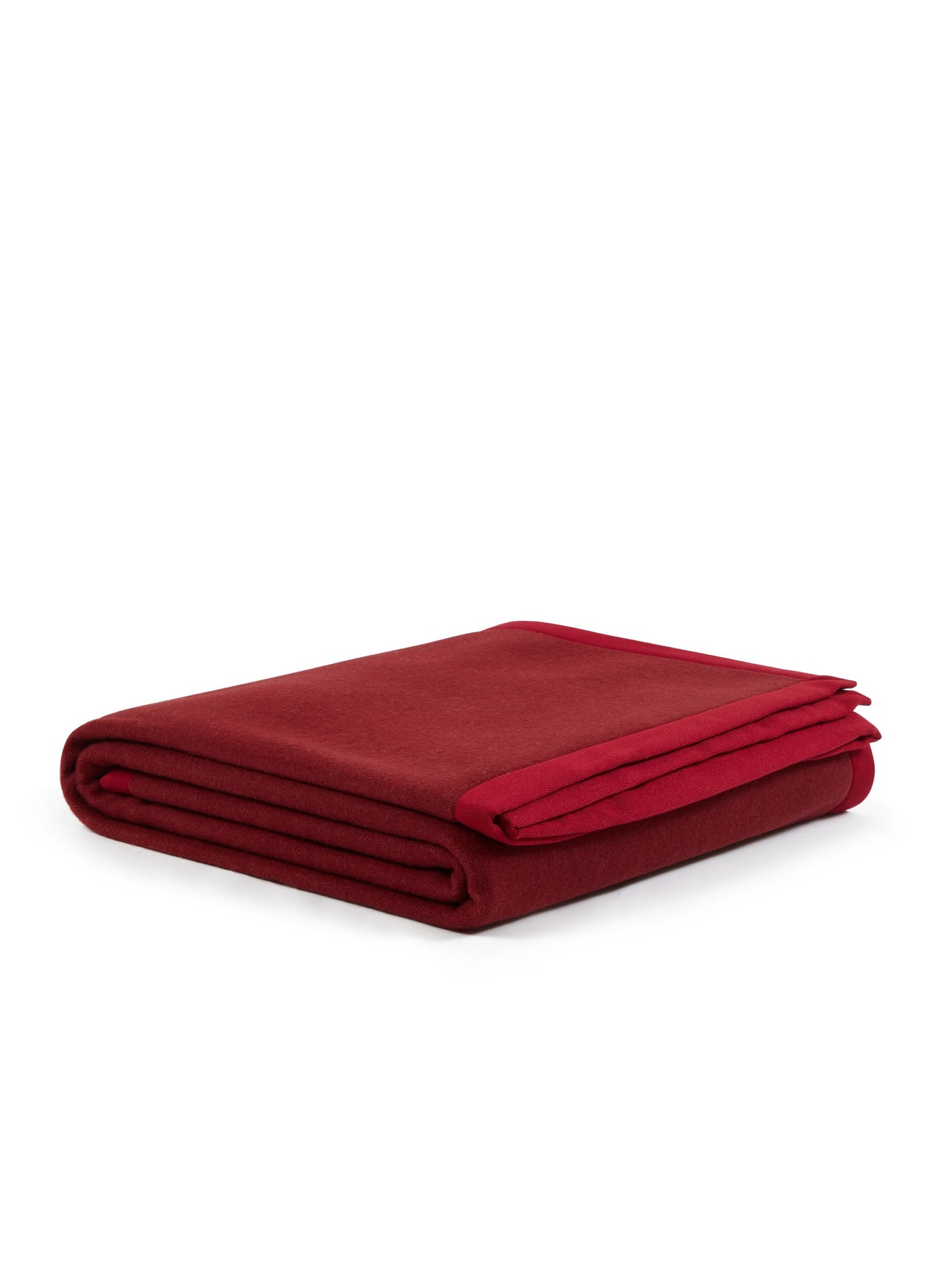 Lanerossi Uruguay blanket folded, deep crimson wool with tonal border detail.