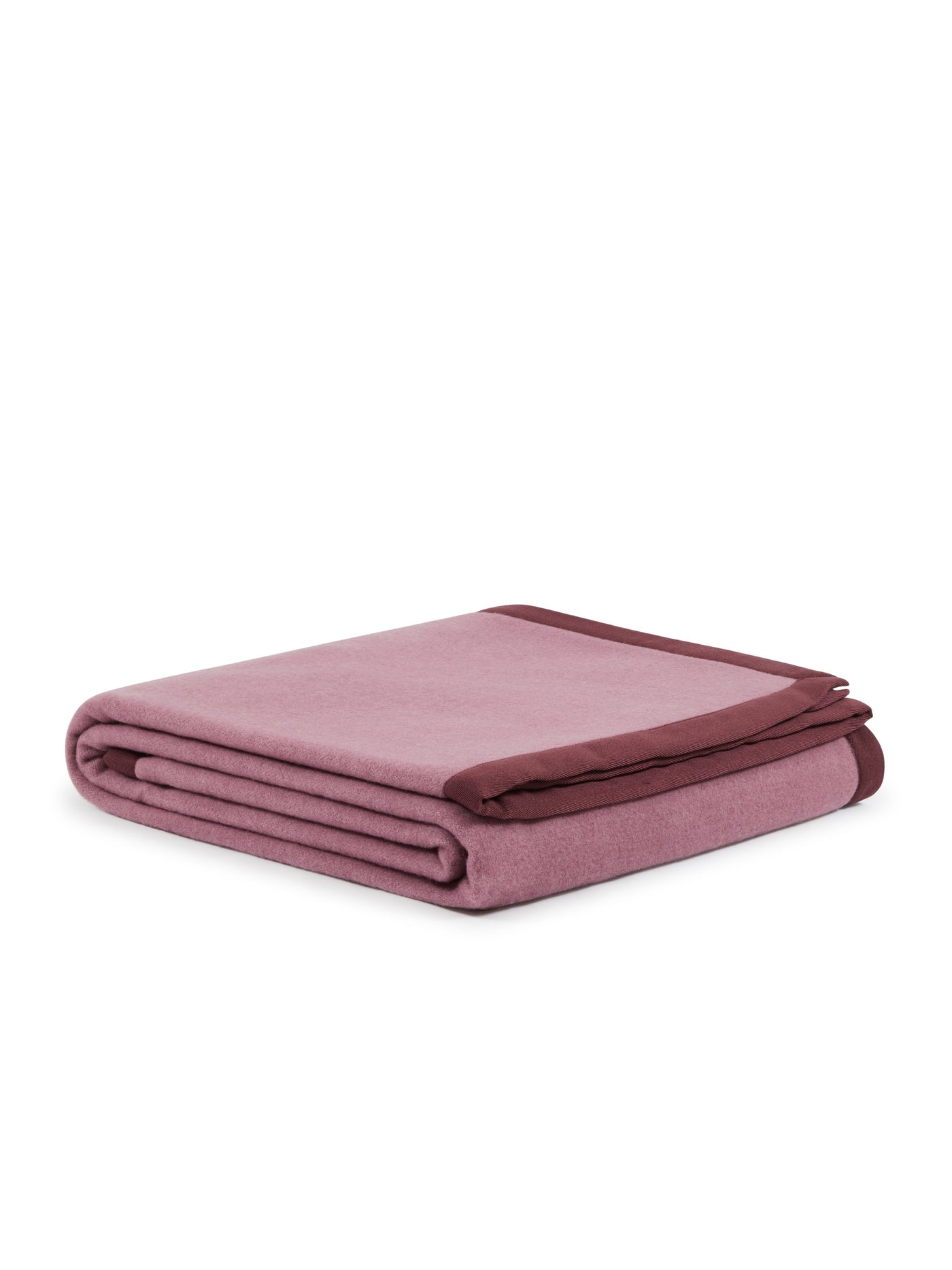 Lanerossi Uruguay blanket folded, blush with deep plum border detail.