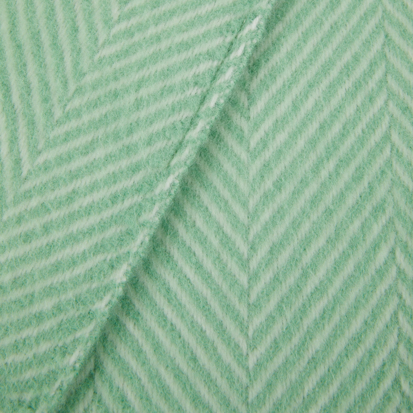 Close-up of Lanerossi Uruguay throw in mint, showing herringbone weave texture and folded edge.