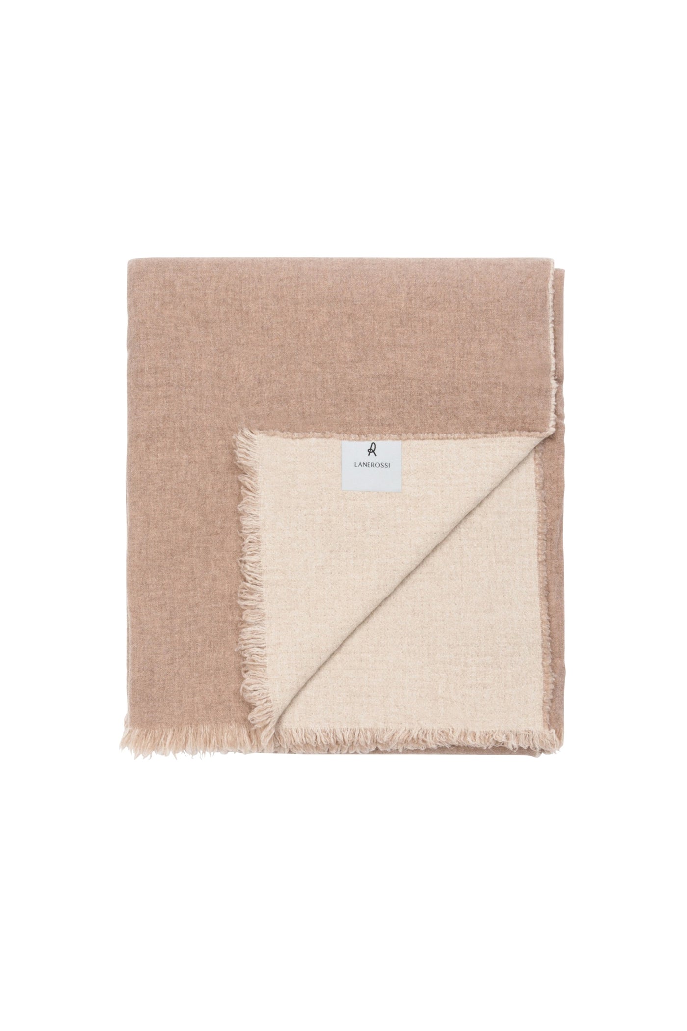 Lanerossi Venere blanket reverse corner fold showing ivory lining and fringe trim.