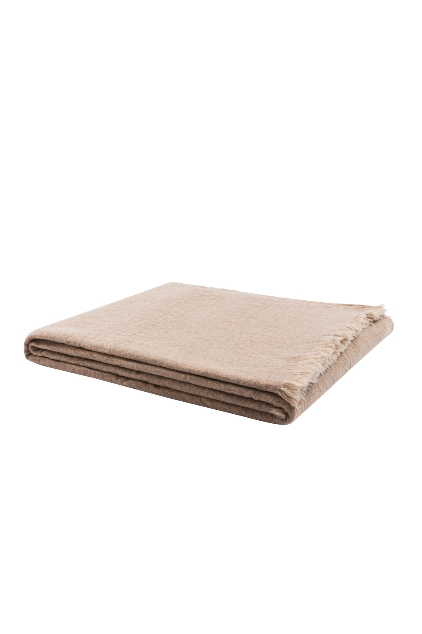 Lanerossi Venere blanket folded flat, sand tone with fringe edge detail.