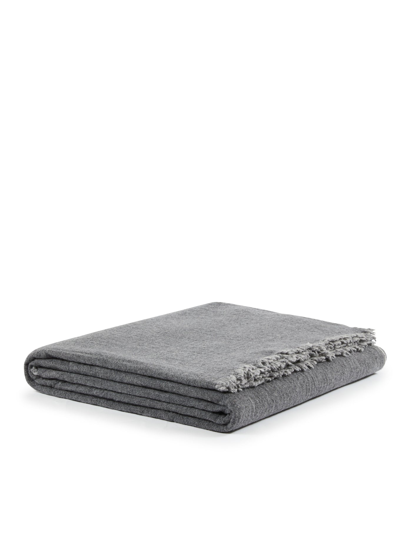Lanerossi Venere blanket folded, showing slate grey fringe trim detail.