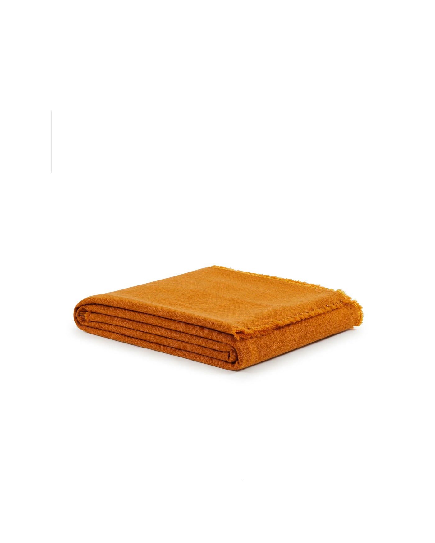 Lanerossi Zebio blanket folded in saffron, showing fringe trim edge detail.