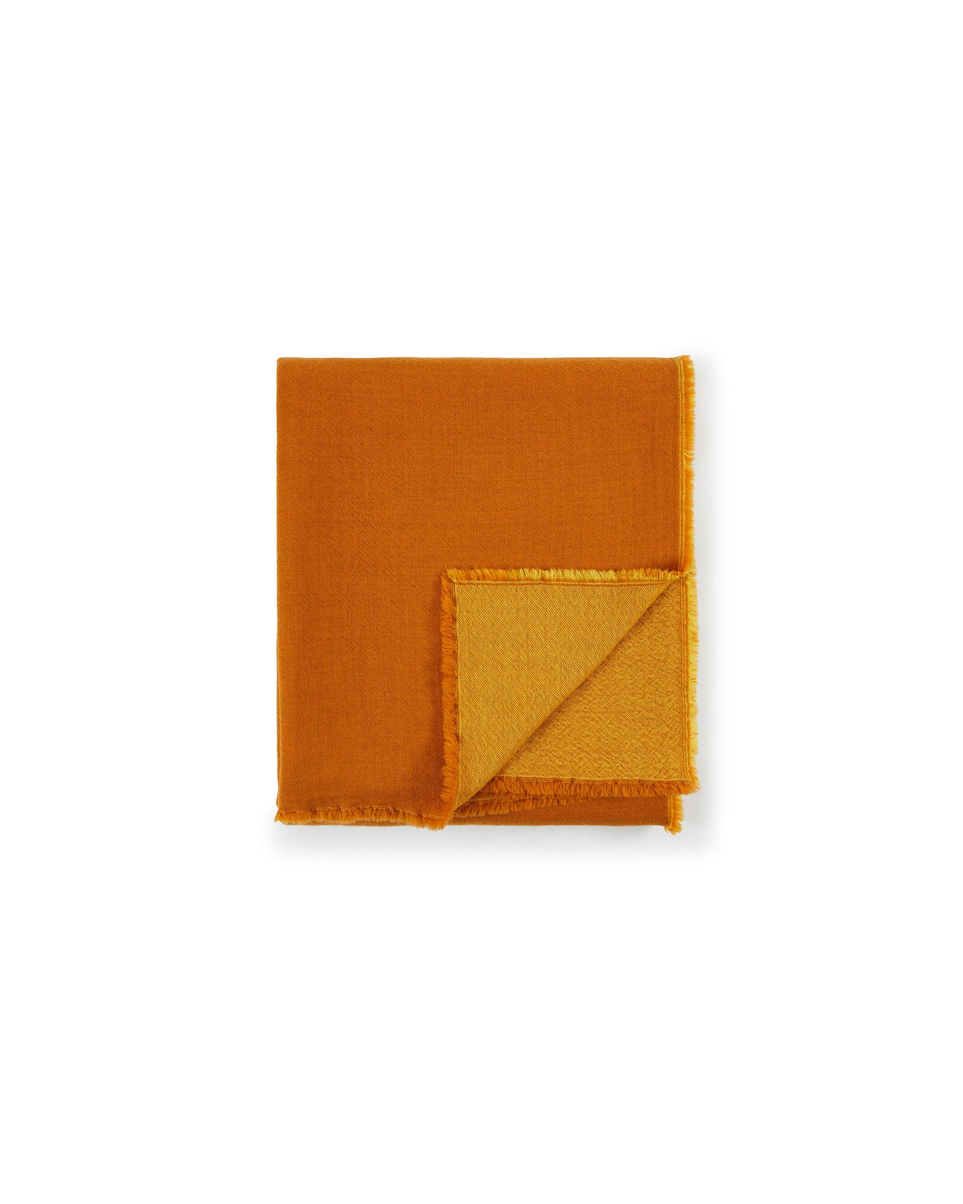 Lanerossi Zebio blanket folded, showing saffron front and golden yellow reverse with fringe trim.