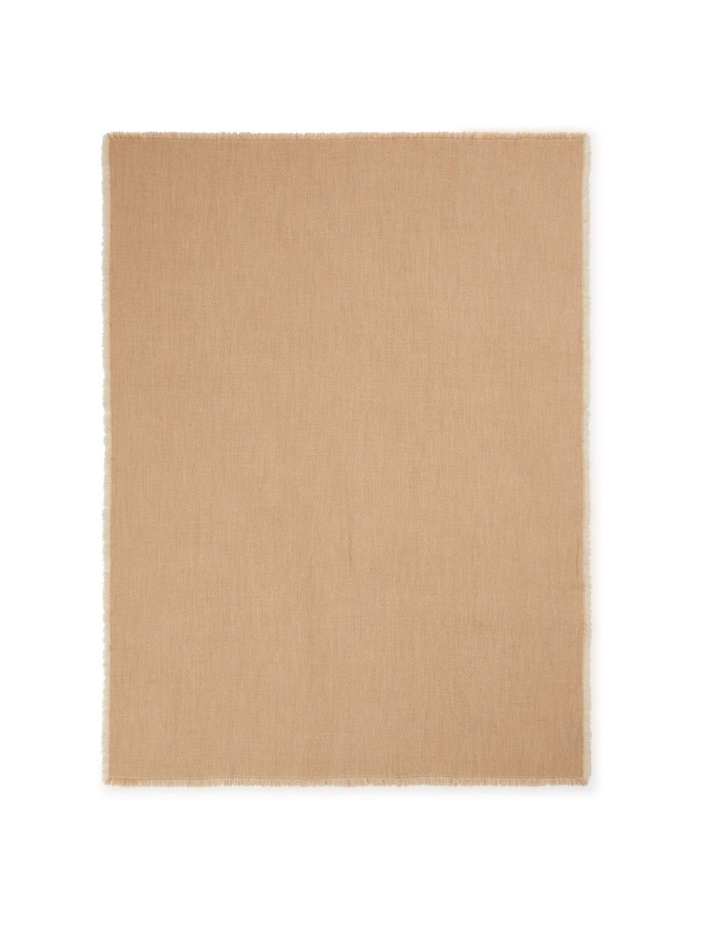 Lanerossi Zebio throw in camel with fringe trim, flat lay view.
