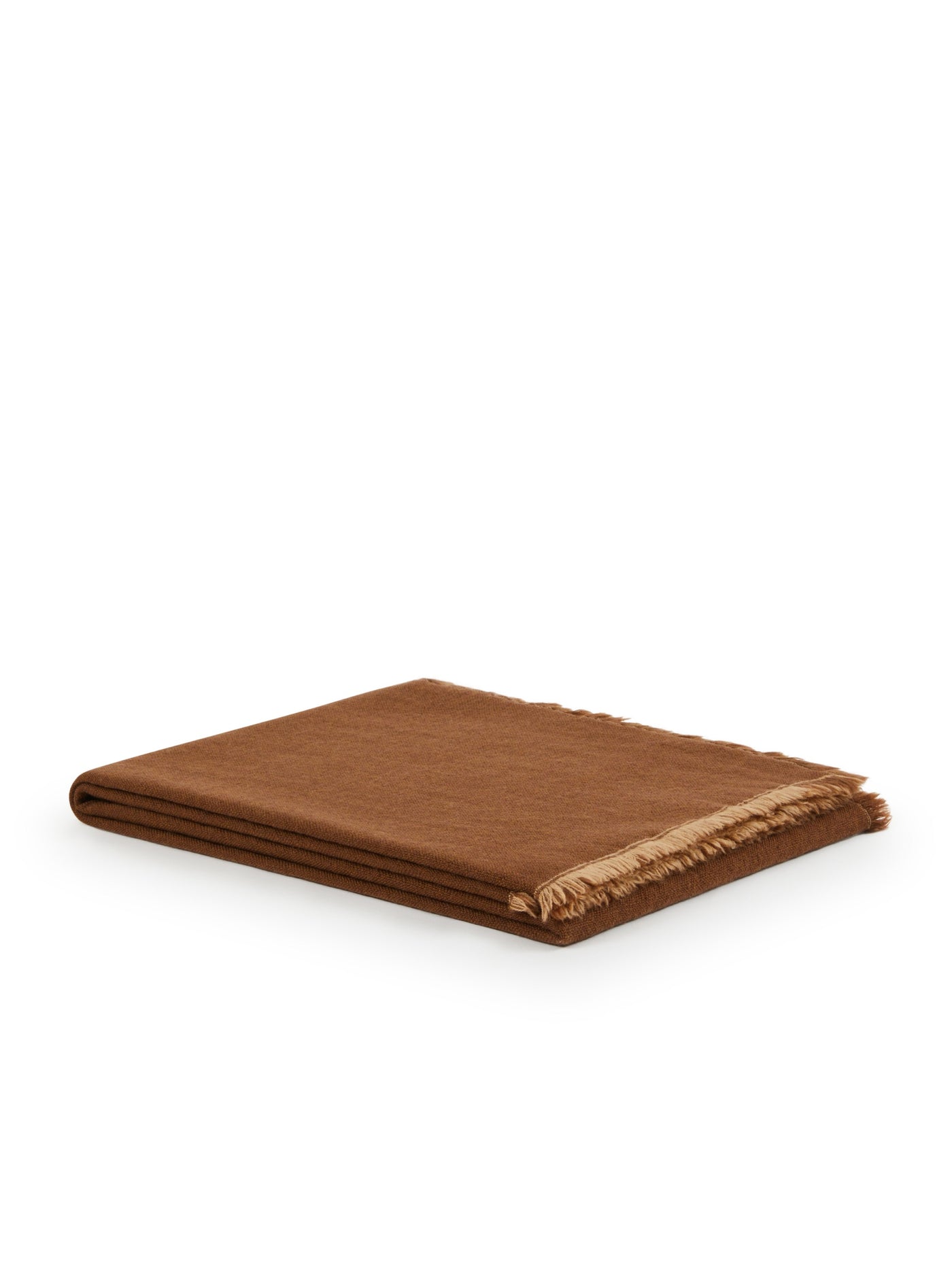 Lanerossi Zebio throw folded flat, chestnut with fringe trim detail.