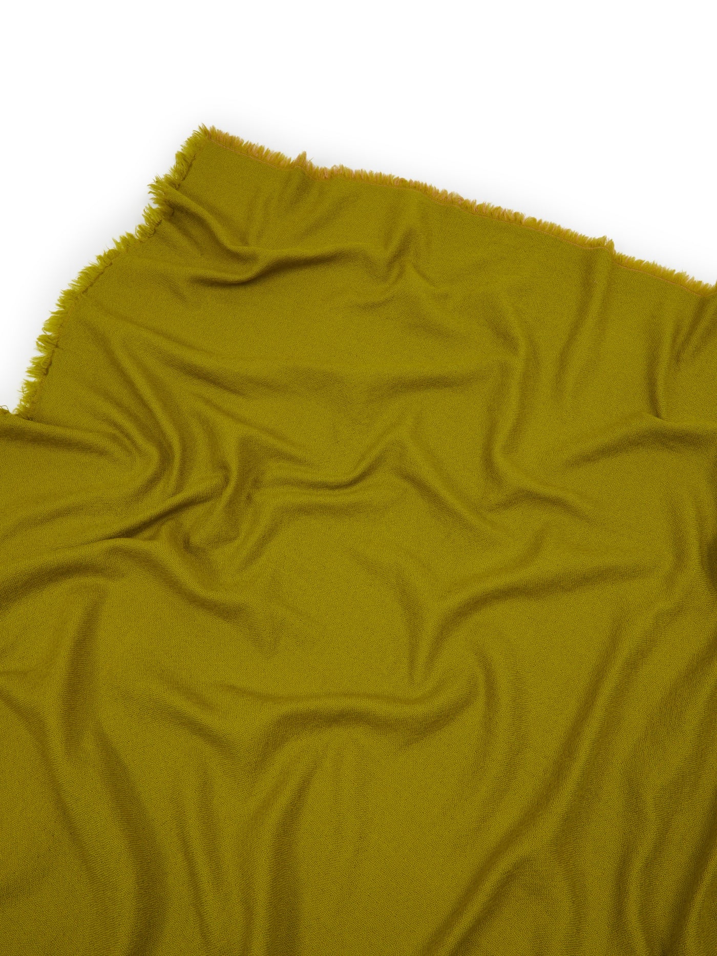 Lanerossi Zebio throw in chartreuse, draped flat showing fringe edge detail.