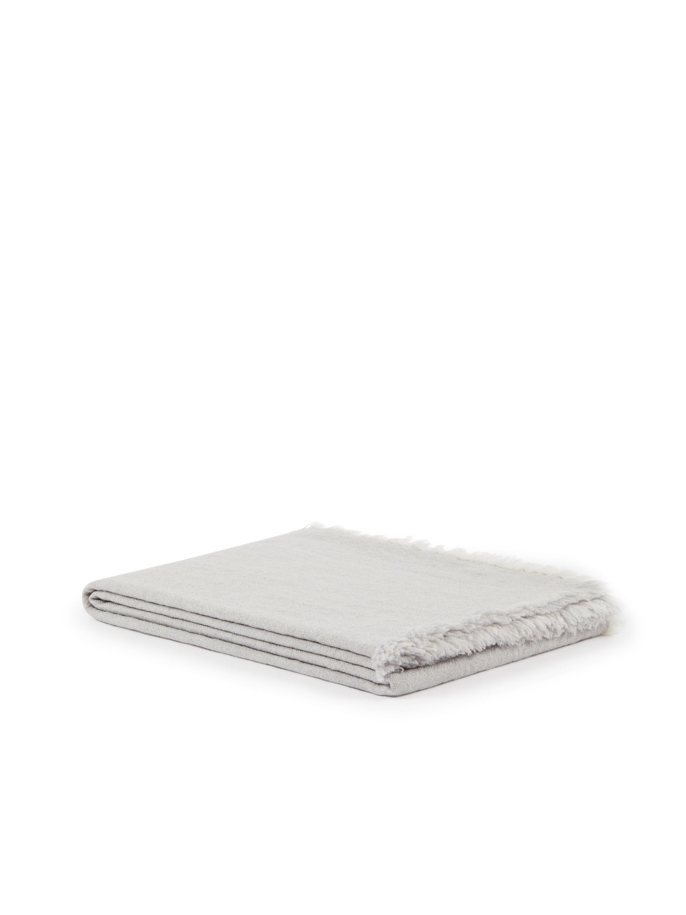 Lanerossi Zebio throw folded flat, silver-grey with frayed fringe edge detail.