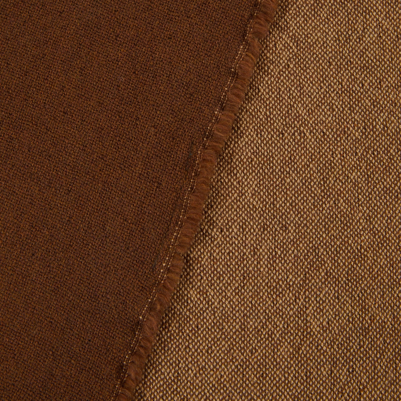 Close-up of Lanerossi Zebio blanket showing contrast between smooth and textured sides in tobacco brown.