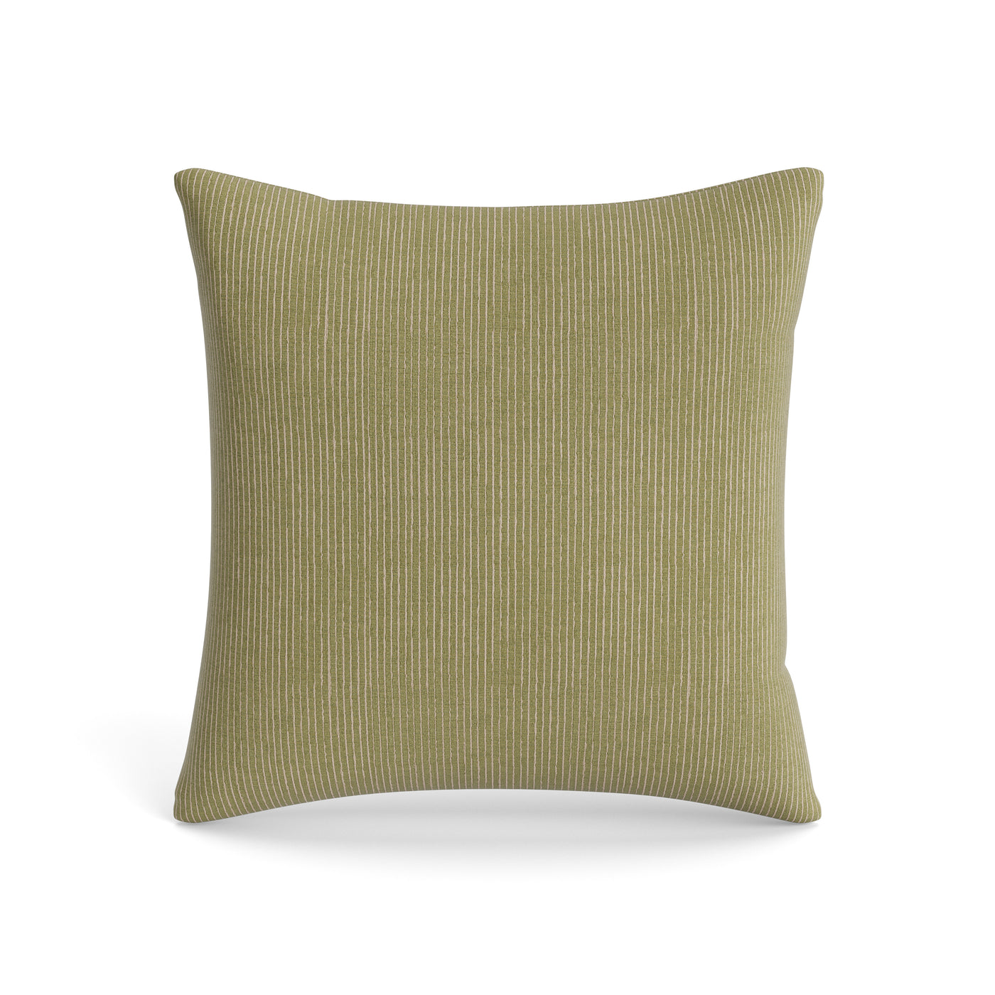Close-up of Ann Gish Lamina pillow in chartreuse with fine vertical stripe texture.