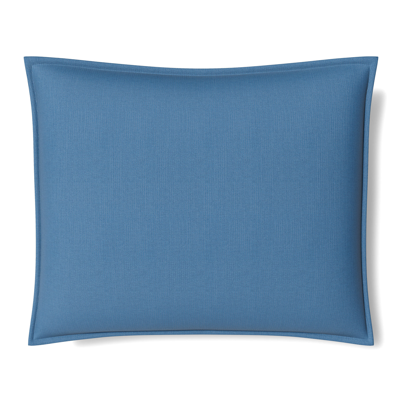 Ann Gish Lamina pillow in steel blue with subtle woven texture and flange border detail.