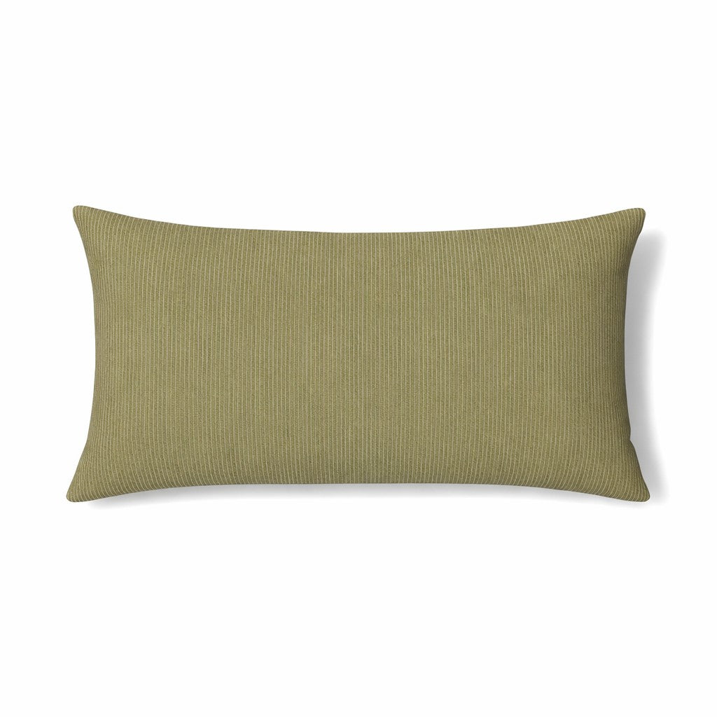 Ann Gish Lamina sham in sage green with subtle ribbed texture, lumbar shape.