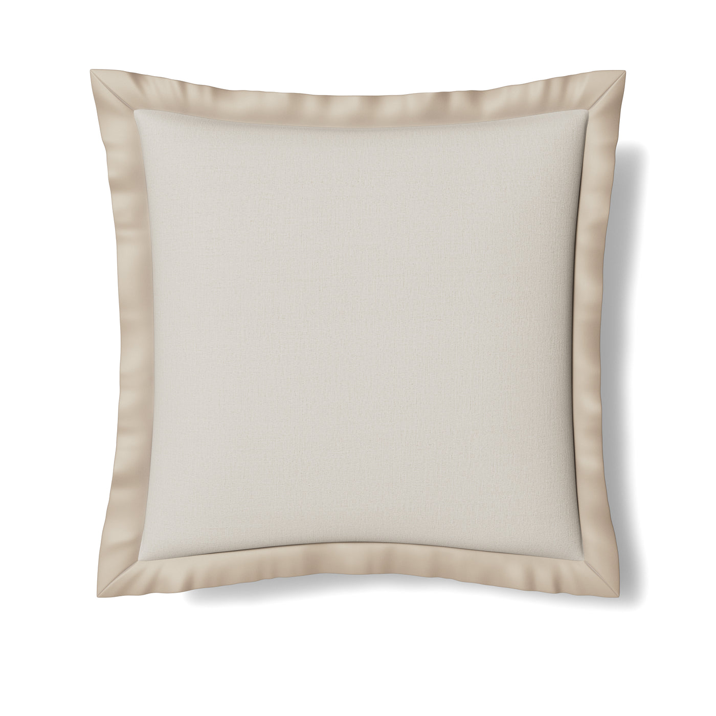 Close-up of Ann Gish Lover's Kimono sham in ivory with champagne satin border trim.