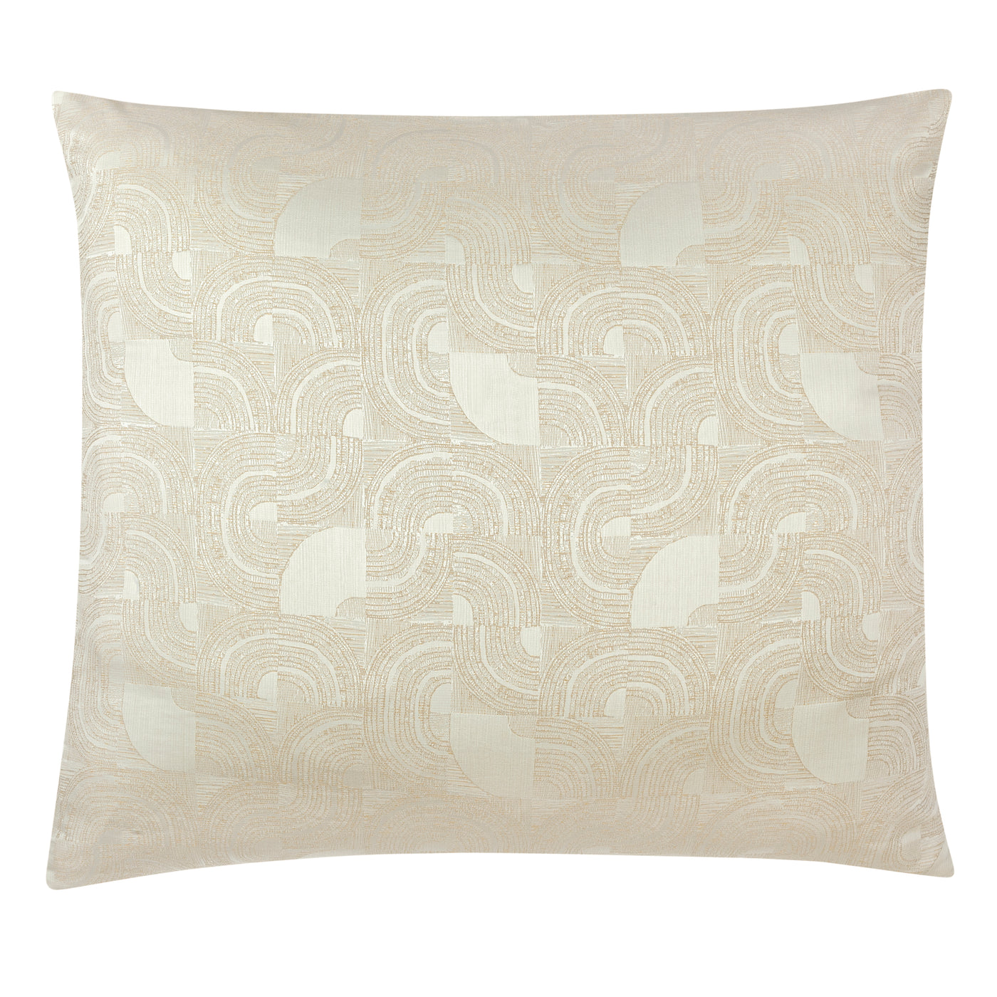 Ann Gish Lugano pillow in ivory, close-up of geometric arc jacquard pattern.