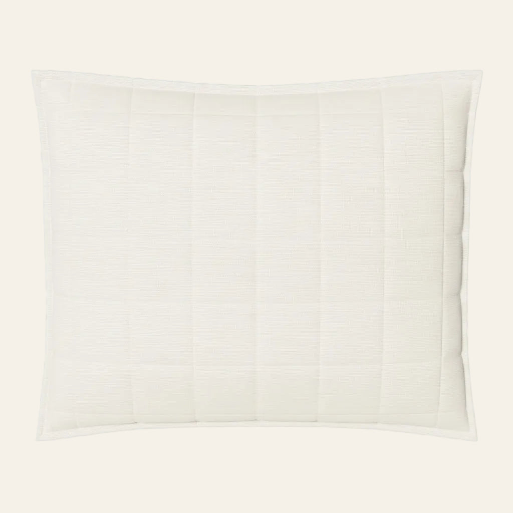 Ann Gish Macau quilted pillow in ivory with vertical channel stitching and flanged edge.