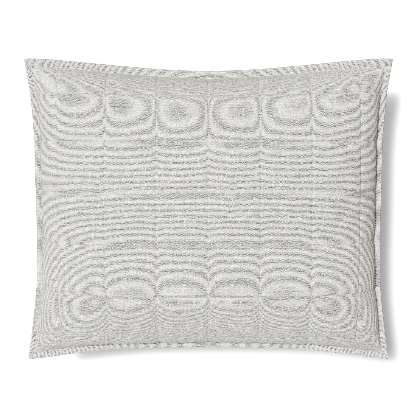 Close-up of Ann Gish Macau quilted pillow in ivory with vertical channel stitching and flange border.