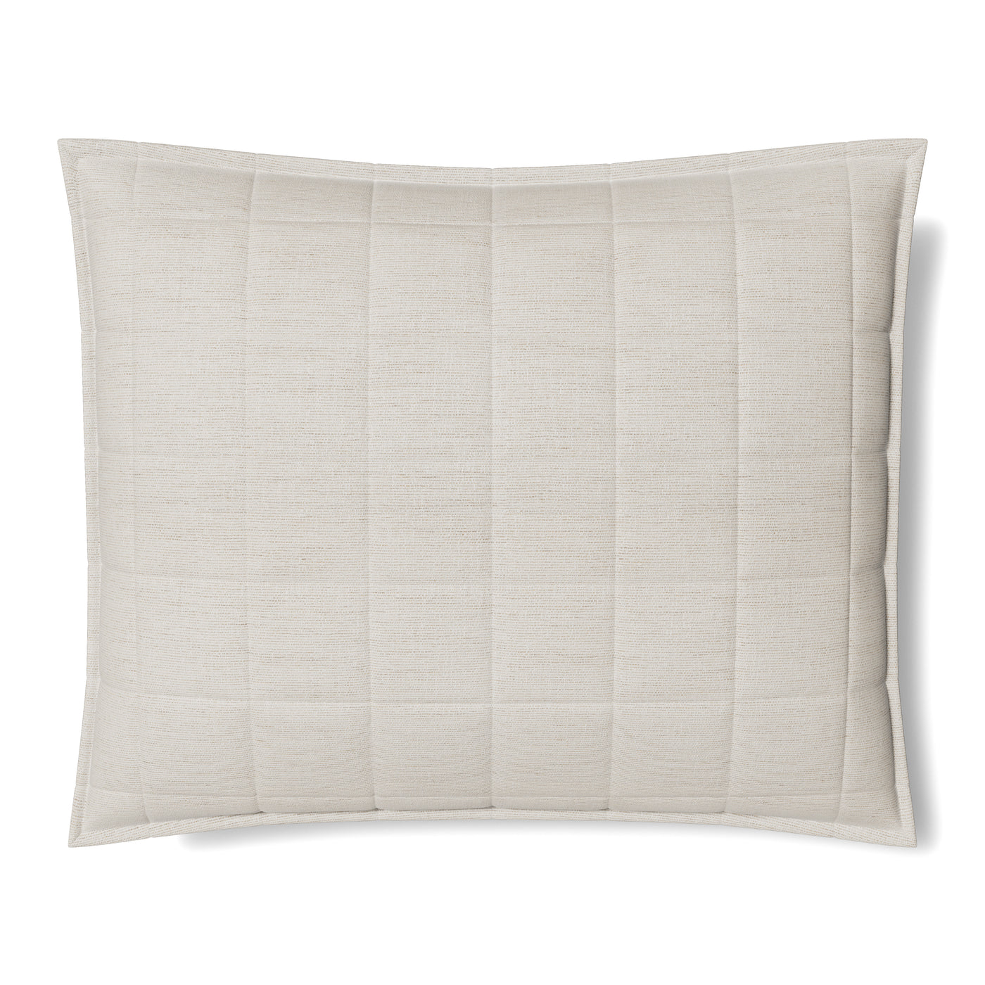 Ivory quilted linen pillow with vertical channel stitching and flanged edge detail.