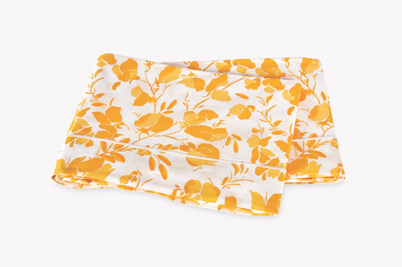 Image of Matouk Alexandra flat sheet in color goldenrod.