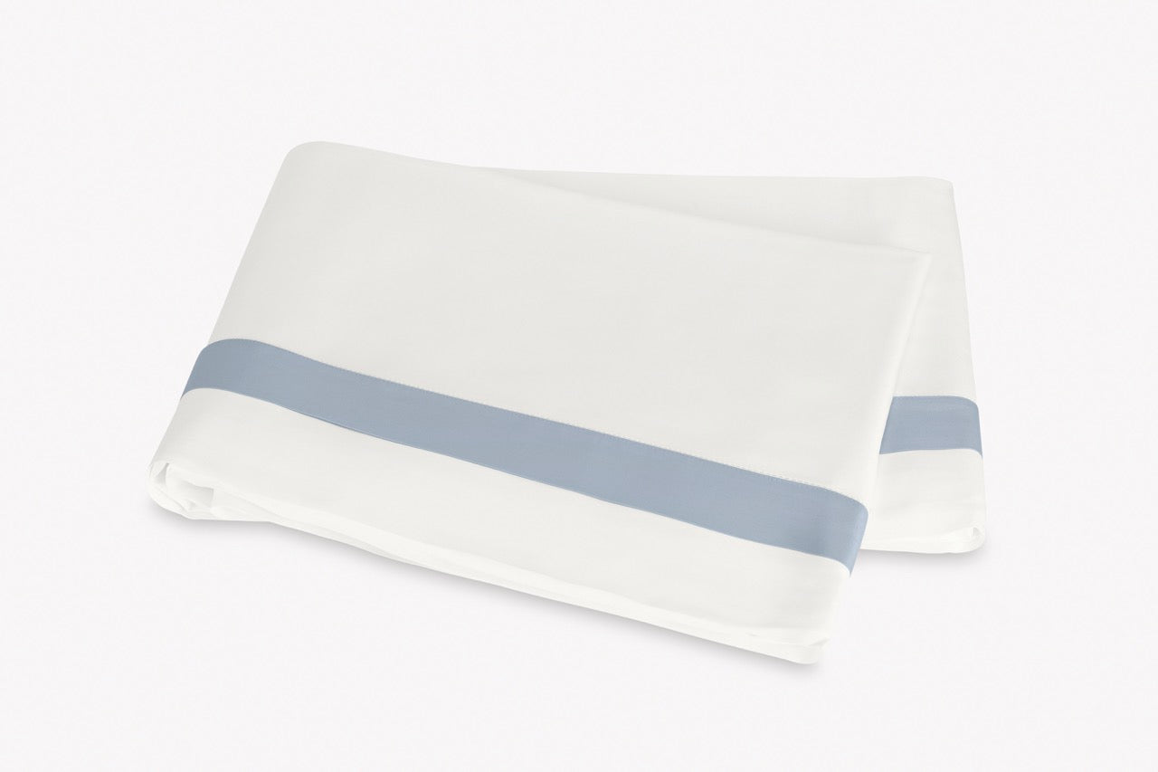 Image of Matouk Ambrose flat sheet in color bonehazy blue.