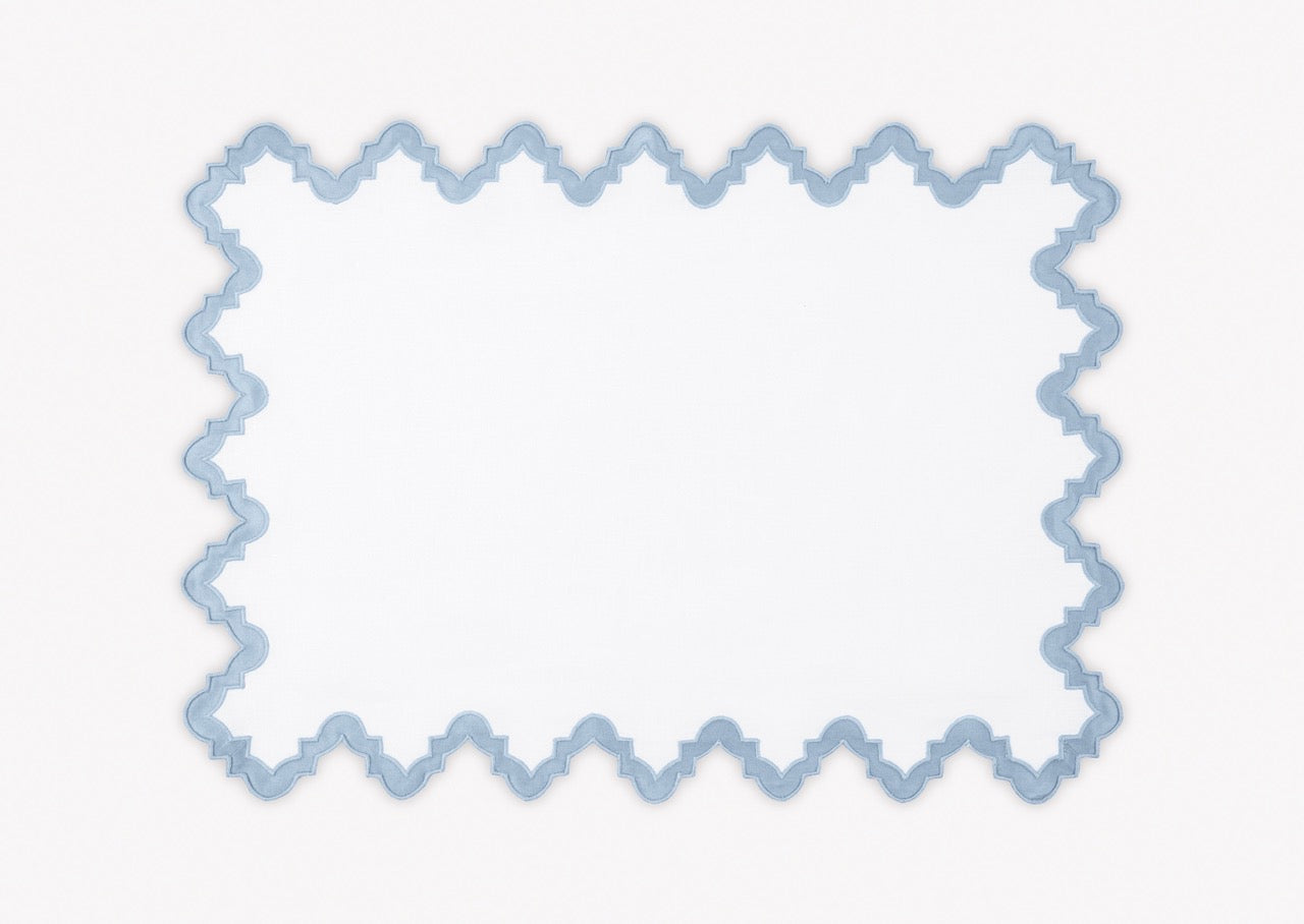 Image of Matouk Aziza placemat in color hazy blue.