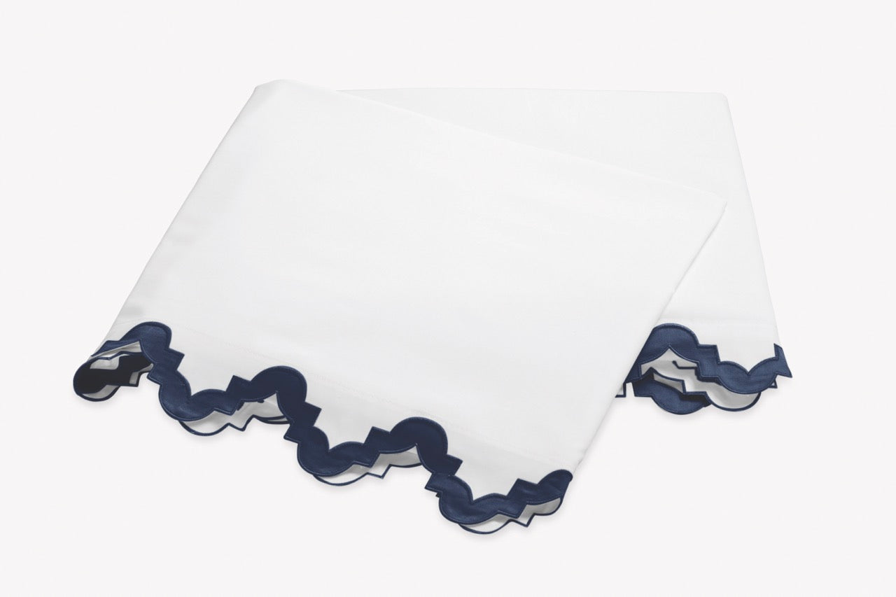 Image of Matouk Aziza flat sheet in color navy.