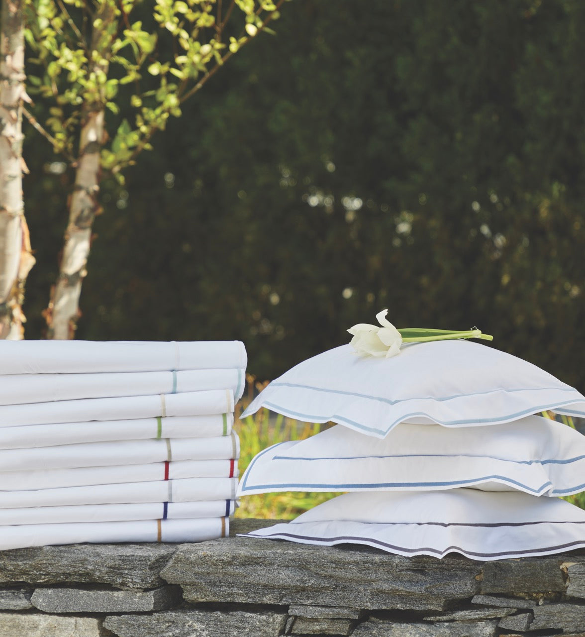 Image of Matouk Ansonia items in a stack.