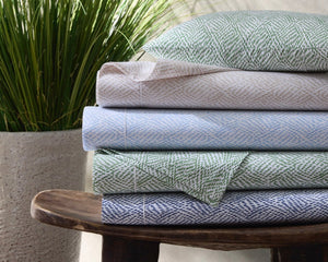 Photo of the Duma Diamond Bedding Schumacher Collection | Flat Sheet ensemble.
