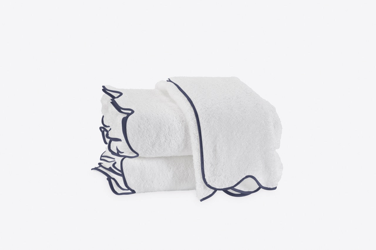 Image of Matouk Cairo towels in color Scallop navy.