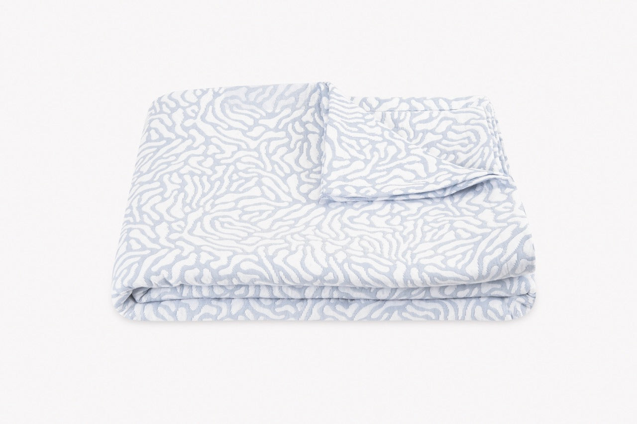 Image of Matouk Cora coverlet in color blue white.