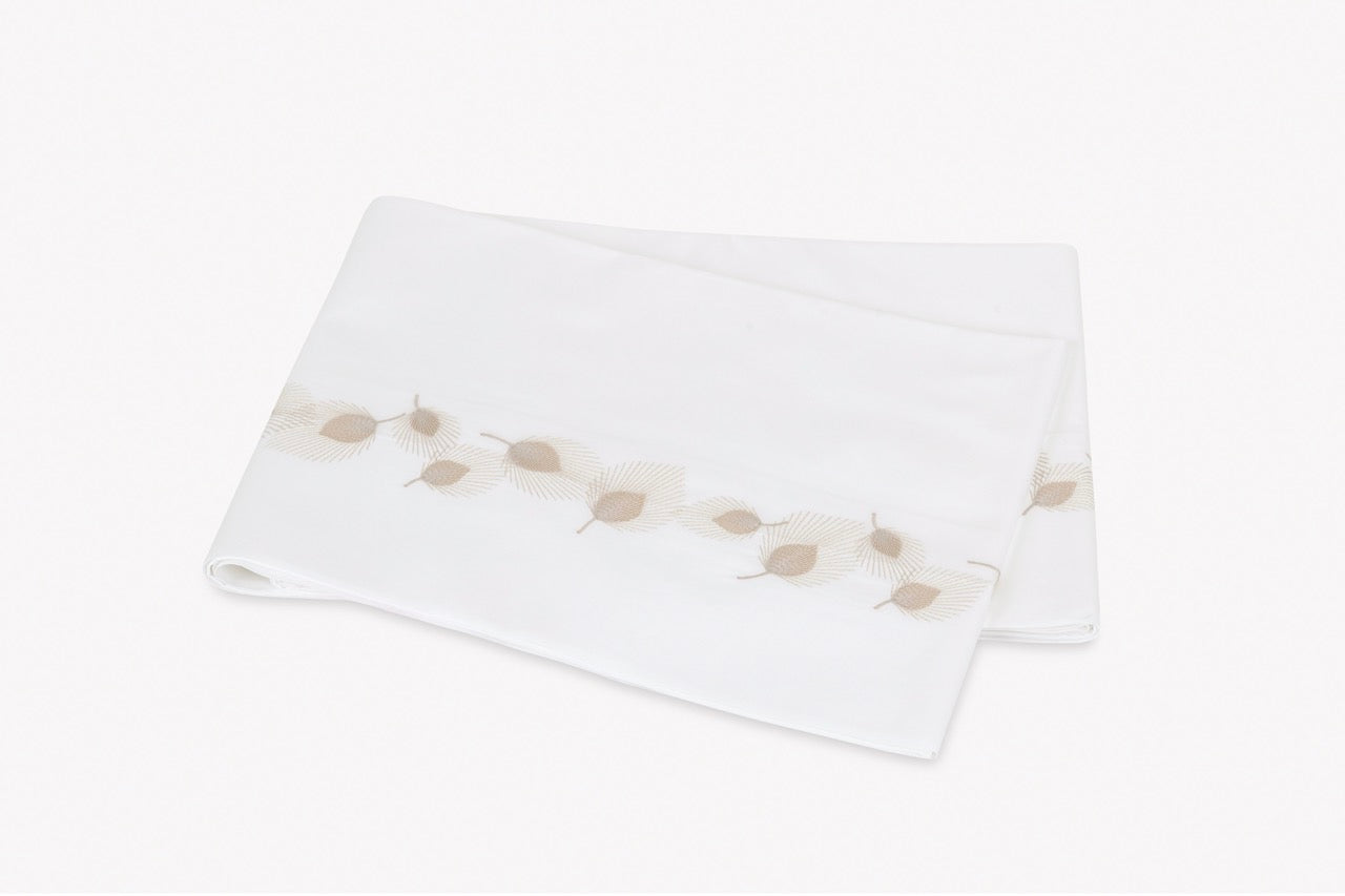 Image of Matouk Feather flat sheet in color champagne.