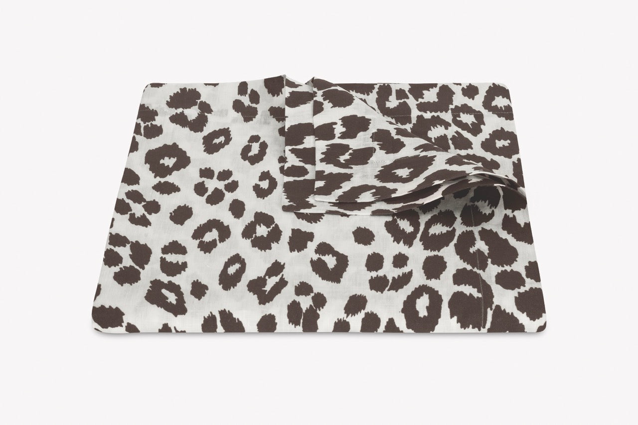 Image of Matouk Iconic Leopard tablecloth in color Cinder.