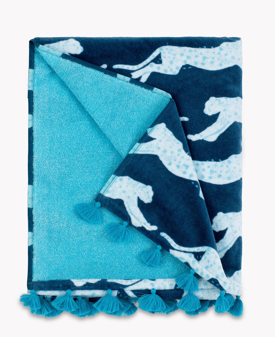 Image of Matouk Leaping Leopard Navy Beach Towel