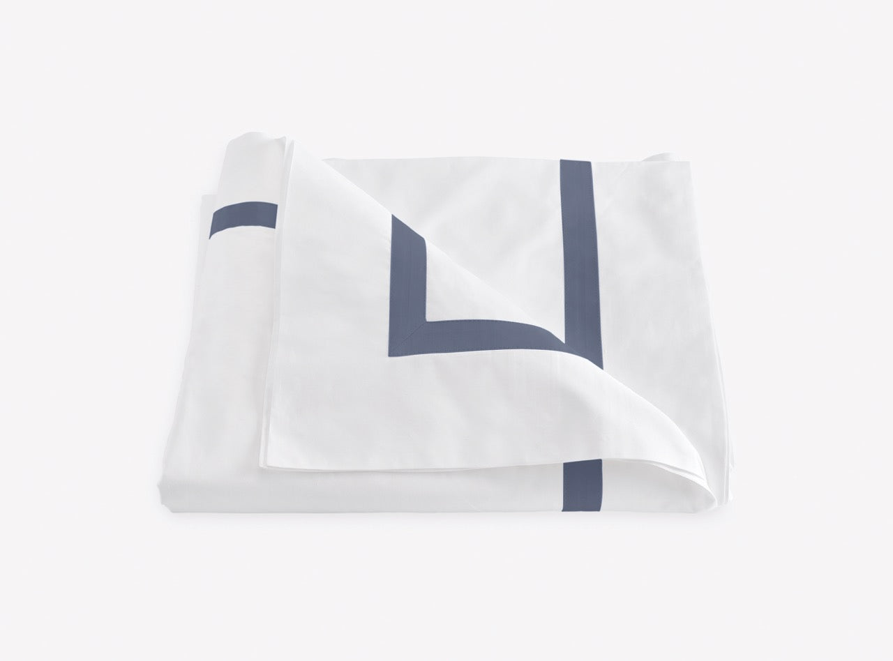 Image of Matouk Lowell duvet in color bed steel blue.