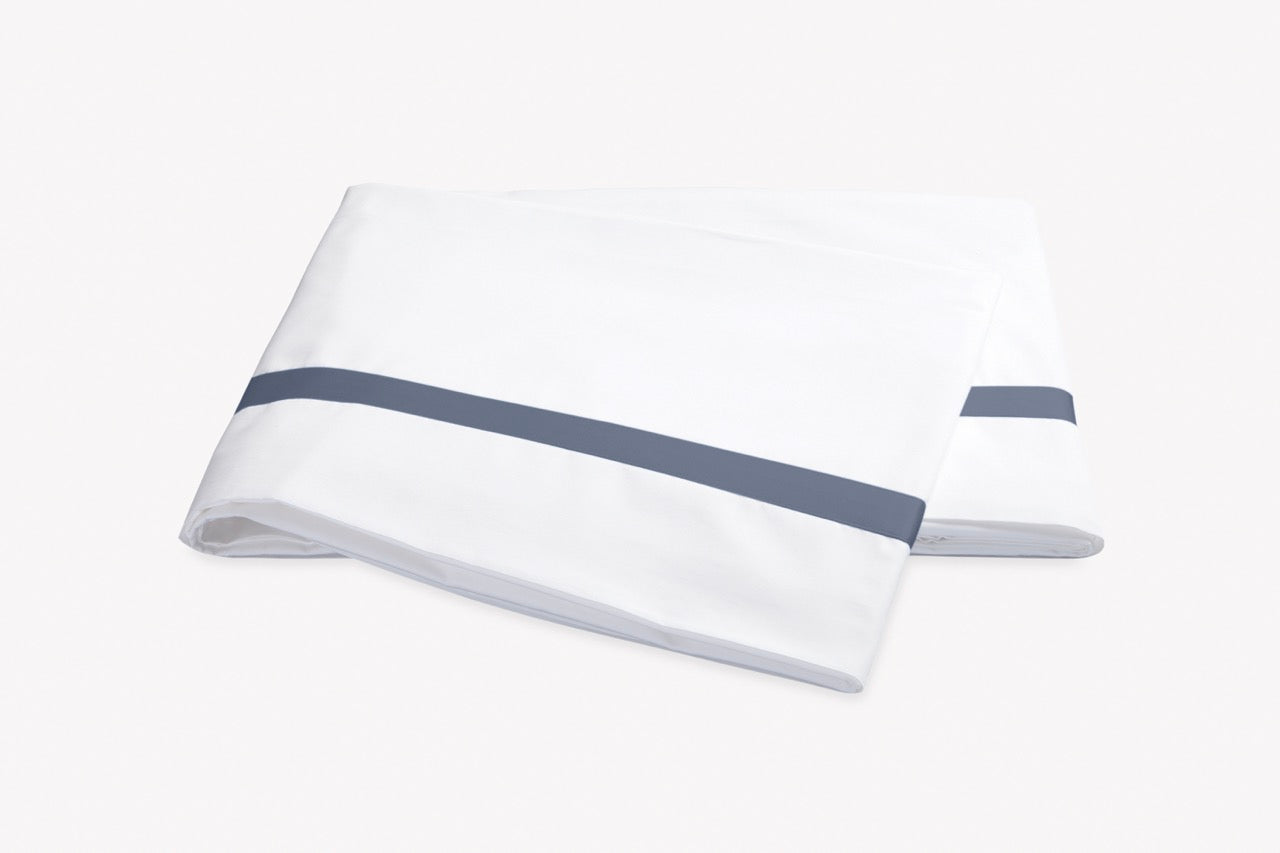 Image of Matouk Lowell flat sheet in color bed steel blue.