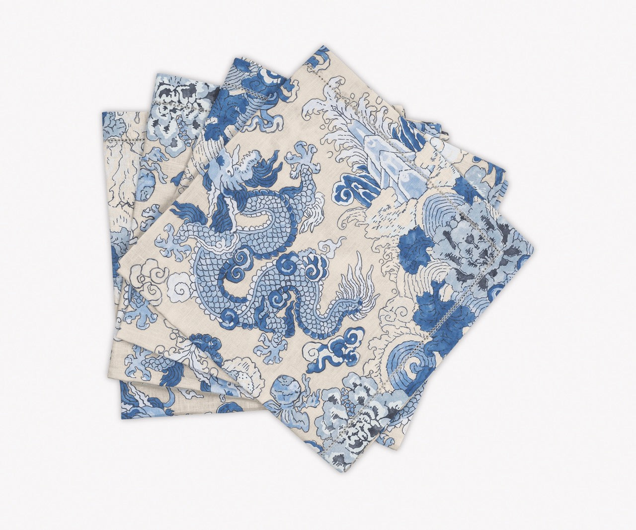 Image of Matouk Magic Mountain napkins in color porcelain blue.