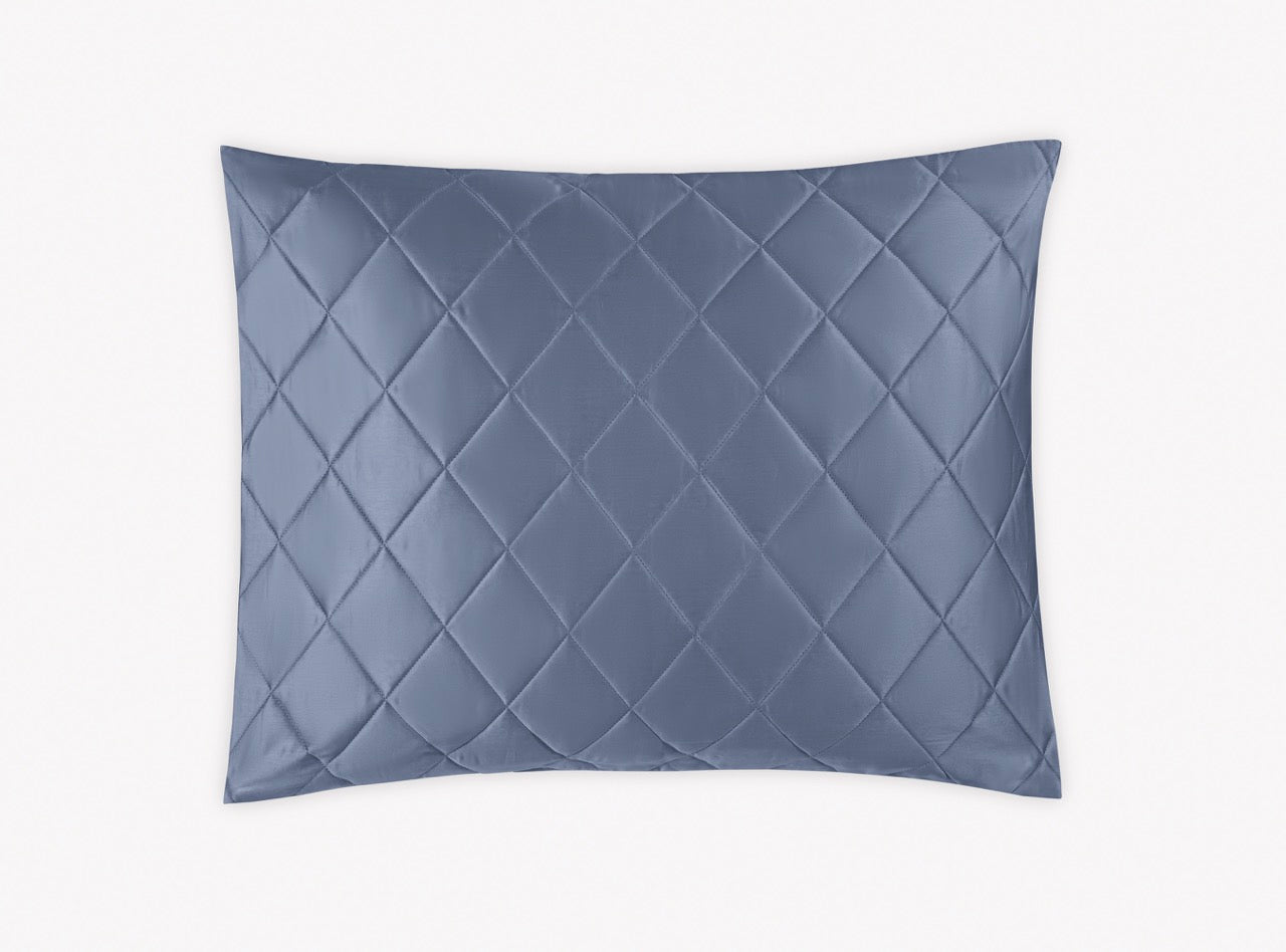 Image of Matouk Nocturne quilt in color sham in color steel blue.