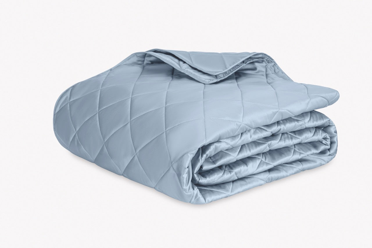 Image of Matouk Nocturne quilt in color quilt in color hazy blue.