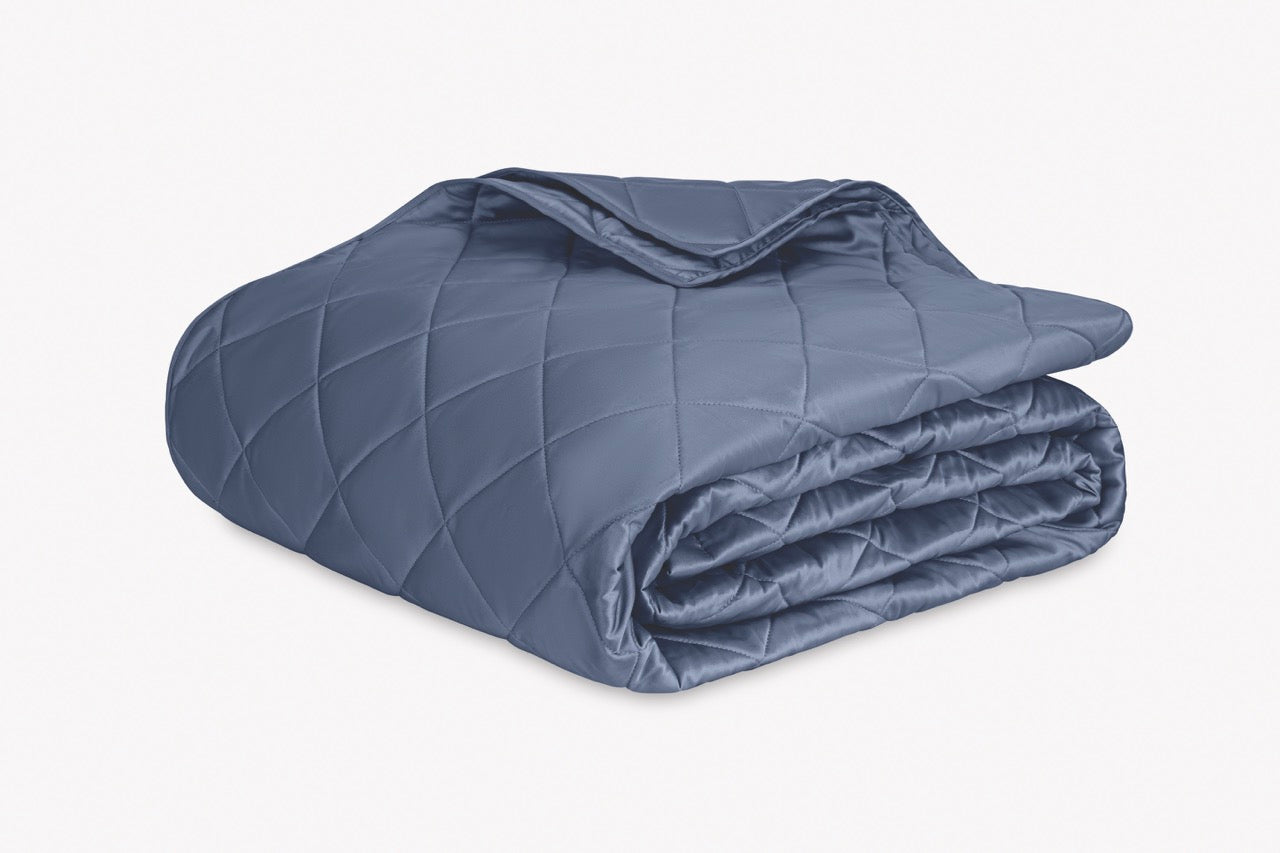 Image of Matouk Nocturne quilt in color quilt in color steel blue.