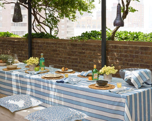 Photo of the Apollo Stripe Schumacher Collection | Tablecloth ensemble.