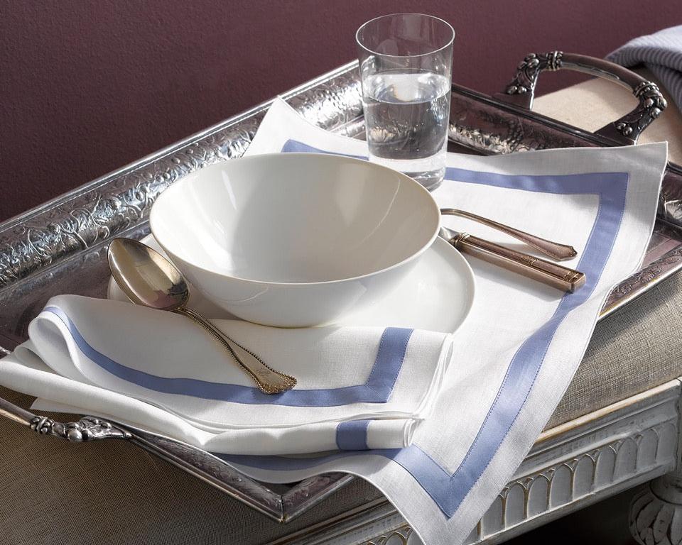 Image of Matouk Table Lowell napkin in color azure.