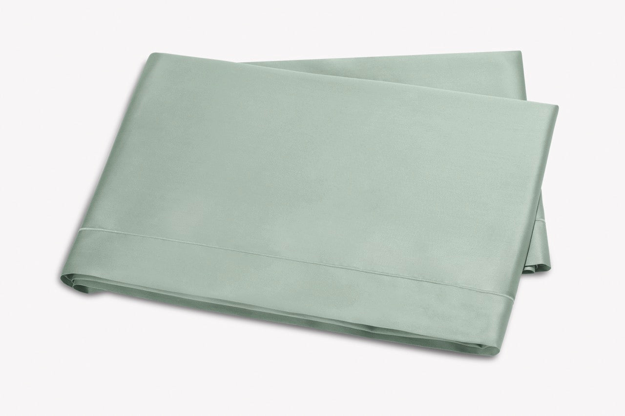 Image of Matouk Talita satin stitch flat sheet in color celadon.