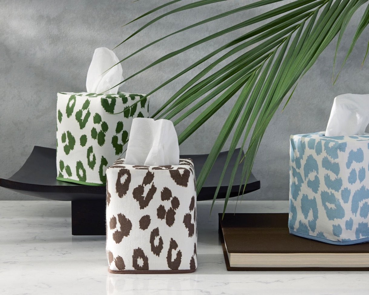 Image of Matouk tissue box cover in color Iconic Leopard.