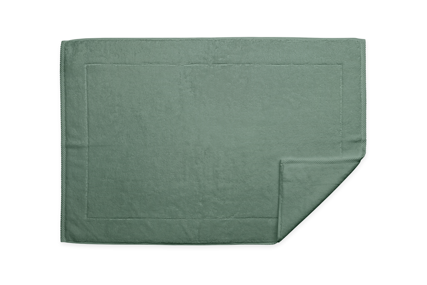Sage green tub mat with inset border detail, corner folded to show reverse.
