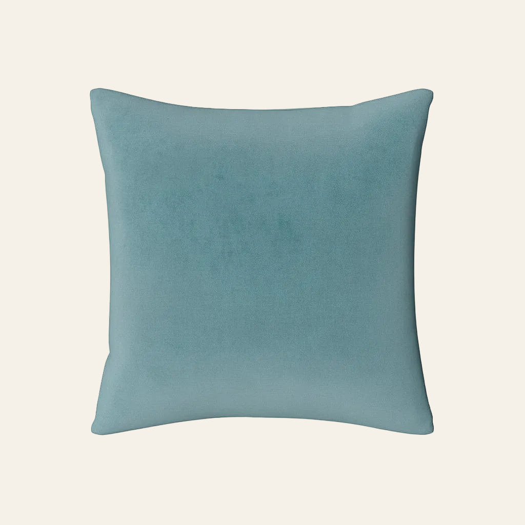 Ann Gish Modern velvet pillow in dusty teal, square format on neutral background.